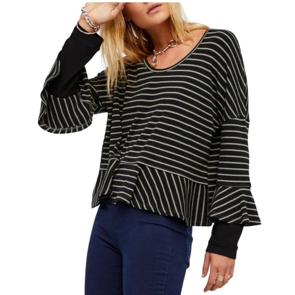 NWT Free People Round About Striped Knit Top